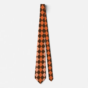 Retro Orange & Brown Autumn Argyle Tie