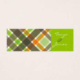 Retro Orange Brown Green Plaid Wedding Favour Tags