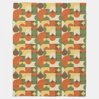 Retro orange brown green yellow geometric shapes fleece blanket