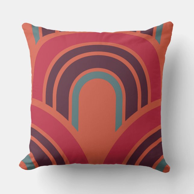 Retro Orange Brown Maroon Fifties Pattern Throw Pillow (Front)