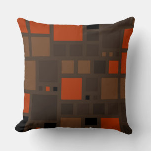 Retro Orange Brown Squares Pattern Throw Pillow