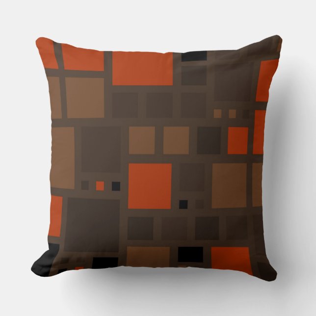 Retro Orange Brown Squares Pattern Throw Pillow (Front)