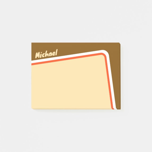 Retro Orange Brown White Angled Arch Personalized Post-it Notes (Front)