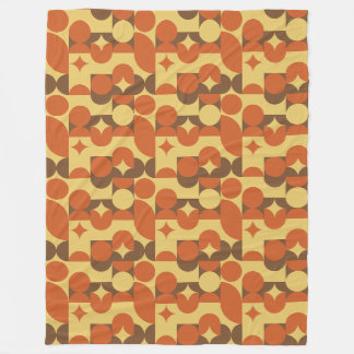 Retro orange brown yellow geometric shapes fleece blanket