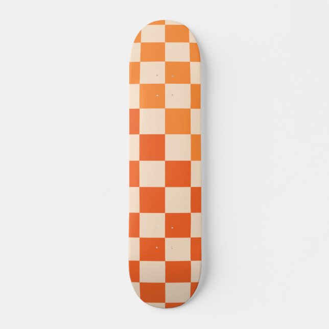 Retro Orange Checked Pattern Skateboard (Front)