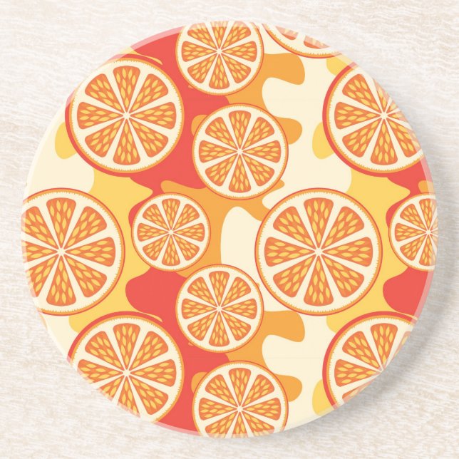 Retro Orange Citrus Pattern Coaster (Front)