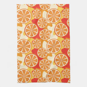 Retro Orange Citrus Pattern Kitchen Towel
