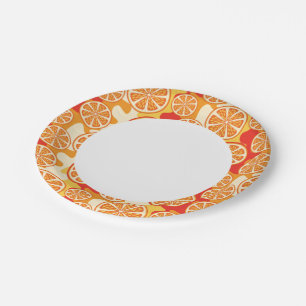 Retro Orange Citrus Pattern Paper Plate