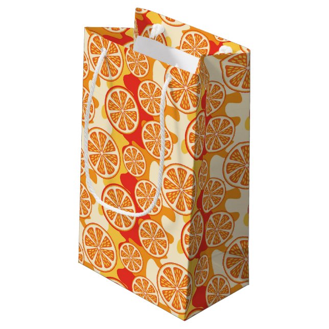 Retro Orange Citrus Pattern Small Gift Bag (Back Angled)