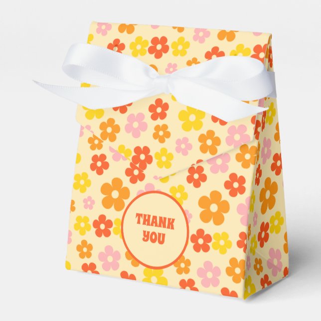 Retro Orange Colourful Boho Flower 50th Birthday Favor Box (Front Side)