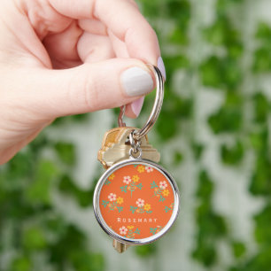 Retro Orange Daisy Bouquet Pattern Keychain