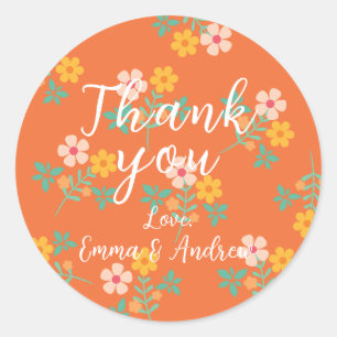 Retro Orange Daisy Bouquet Pattern Thank You Classic Round Sticker