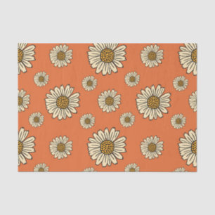 Retro Orange Daisy Floral Pattern Crafting Tissue Paper