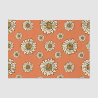 Retro Orange Daisy Floral Pattern Crafting Tissue Paper