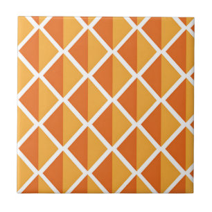 Retro Orange Diamond Harlequin Pattern Tile