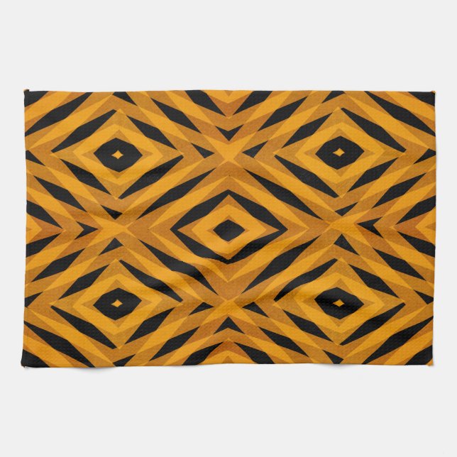 Retro orange diamond shapes pattern kitchen towel (Horizontal)