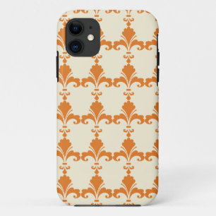 Retro Orange Fleur-De-Lis Pattern iPhone 11 Case