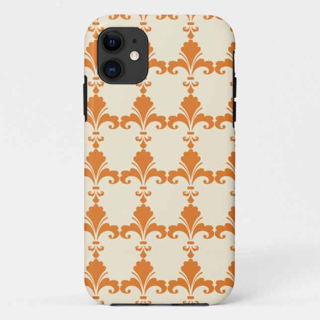Retro Orange Fleur-De-Lis Pattern Case-Mate iPhone Case (Back)