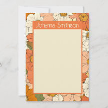 Retro Orange Floral 5x7 Vertical Stationery Card