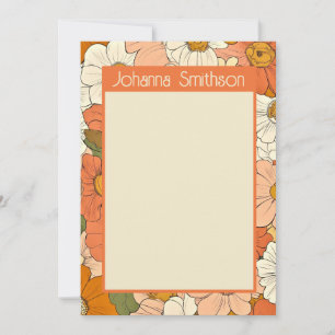 Retro Orange Floral 5x7 Vertical Stationery Card