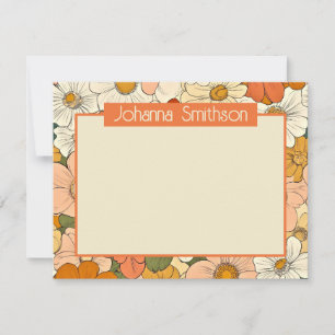 Retro Orange Floral A6 Horizontal Stationery Card