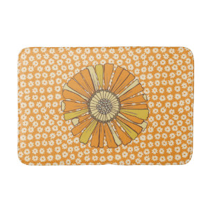 Retro Orange Floral Bath Mat