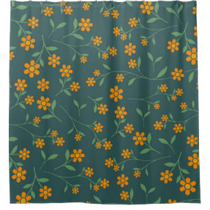 Retro Orange Floral Dark Teal Pattern