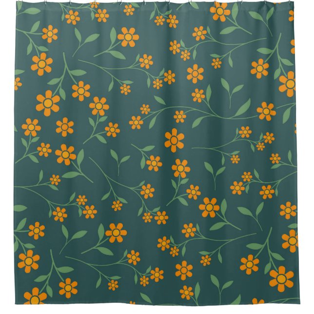 Retro Orange Floral Dark Teal Pattern (Front)