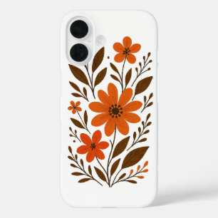 Retro Orange Floral Pattern iPhone 16 Case