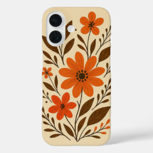 Retro Orange Floral Pattern iPhone 16 Case