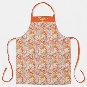 Retro Orange Floral Personalized Apron