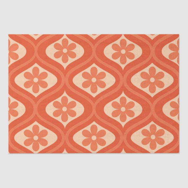 Retro Orange Flower Pattern on Mid Century ogee    Tissue Paper (Front)