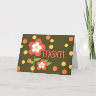 Retro Orange Flowers Polka Dots Mothers Day Card