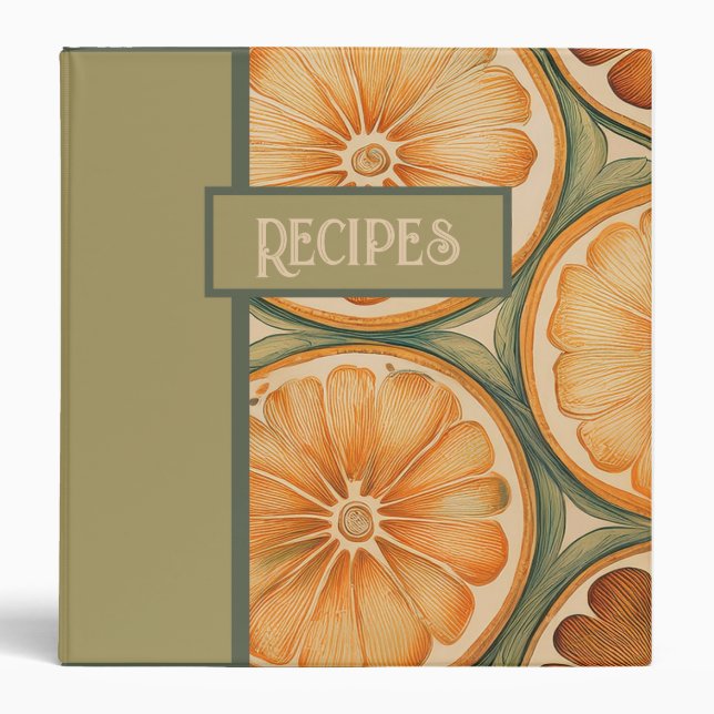 Retro Orange Fruit Recipe Storage Binder (Front)