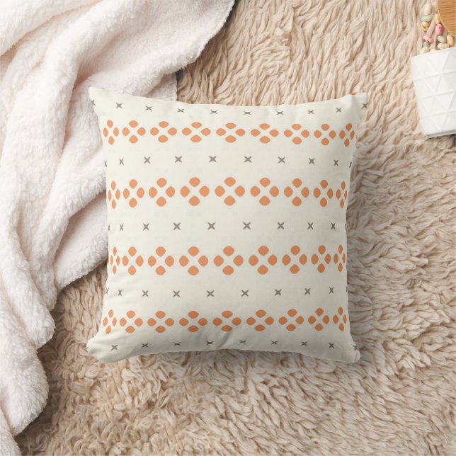 Retro Orange Geometric Dot Pattern Throw Pillow (Blanket)
