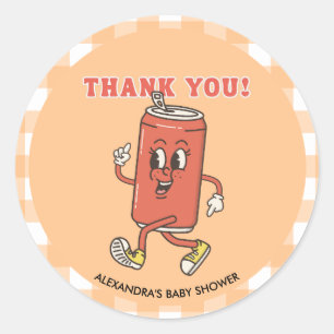 Retro Orange Gingham Shes Ready To Pop Thank you Classic Round Sticker