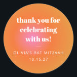 Retro Orange Gradient Bat Mitzvah Custom Thank You Classic Round Sticker<br><div class="desc">Retro Orange Pink Gradient Unique Bat Mitzvah Custom Thank You Classic Round Sticker</div>