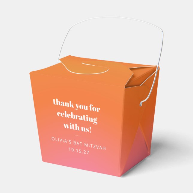 Retro Orange Gradient Bat Mitzvah Custom Thank You Favor Box (Front Side)