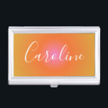 Retro Orange Gradient | Personalized Script Name   Business Card Holder<br><div class="desc">Retro Orange Gradient | Personalized Script Name Business Card Case</div>