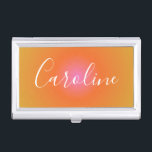 Retro Orange Gradient | Personalized Script Name   Business Card Holder<br><div class="desc">Retro Orange Gradient | Personalized Script Name Business Card Case</div>