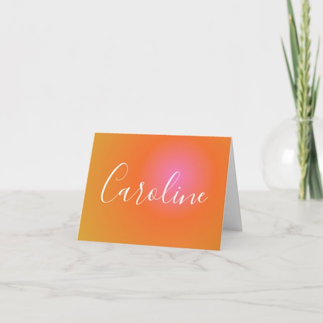 Retro Orange Gradient | Personalized Script Name   Note Card (Front)