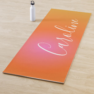 Retro Orange Gradient   Personalized Script Name Yoga Mat