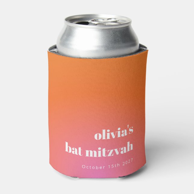 Retro Orange Gradient Unique Bat Mitzvah Custom Can Cooler (Can Front)