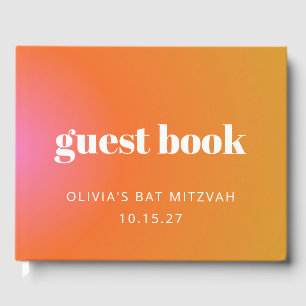 Retro Orange Gradient Unique Bat Mitzvah Custom  Guest Book