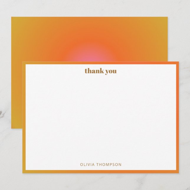 Retro Orange Gradient Unique Bat Mitzvah Custom Thank You Card (Front/Back)