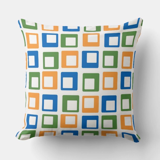 Retro Orange Green Blue Squares Pattern Throw Pillow (Front)