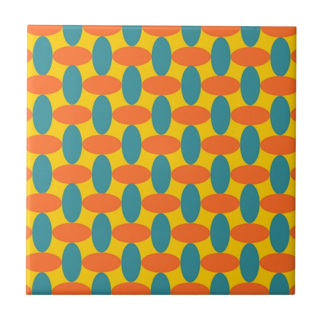 Retro Orange Green Oval Geometric Pattern Tile (Front)