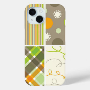 Retro Orange Green Plaid Pattern Dots Scribbles iPhone 15 Case