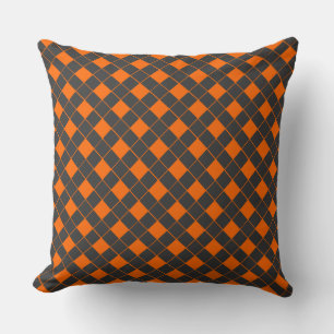 Retro Orange Grey Japan Geometric Chequered Patter Throw Pillow
