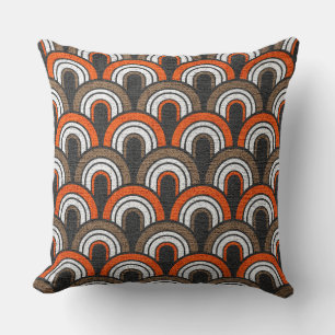 Retro Orange Grey White Fifties Pattern Throw Pillow